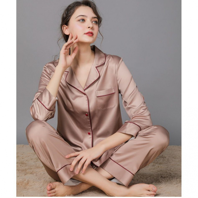 Pijamas de seda para mujeres de pura longitud completa larga 19 Momme 100% seda de morera de lujo