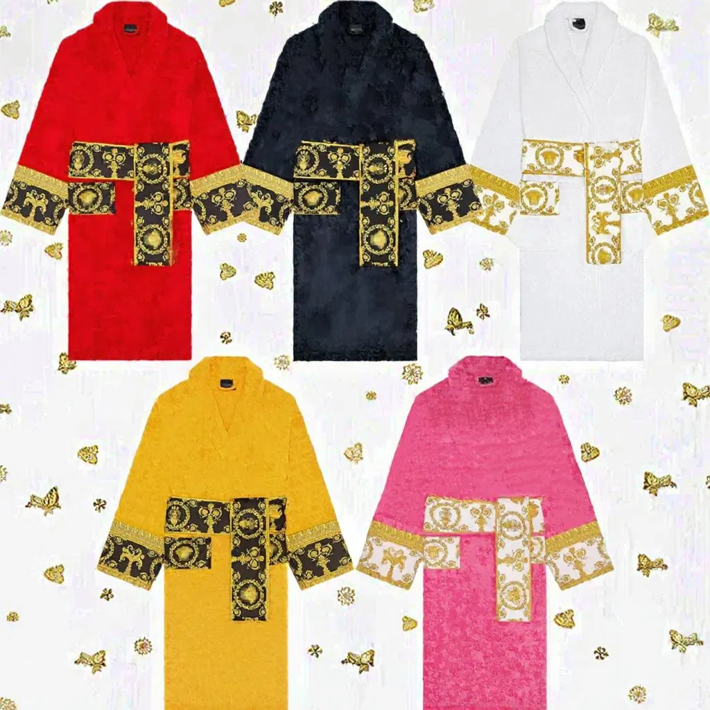 Bata de baño de jacquard de algodón puro para mujer, pijamas de lujo para mujer, para verano e invierno, bata de noche sólida Df90 ropa