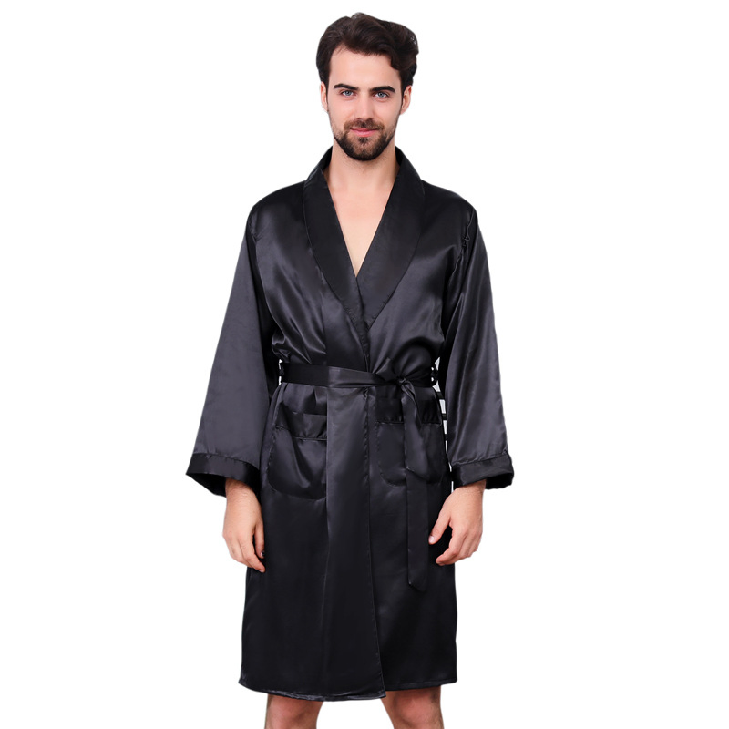 Ropa de noche de lujo de seda al por mayor para hombres, bata de dos piezas, pijamas de satén personalizados