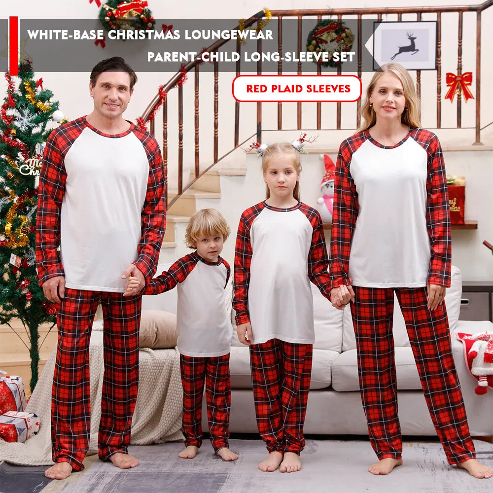Pijamas de Navidad de sublimación base blanca para padres e hijos, loungewear de manga larga