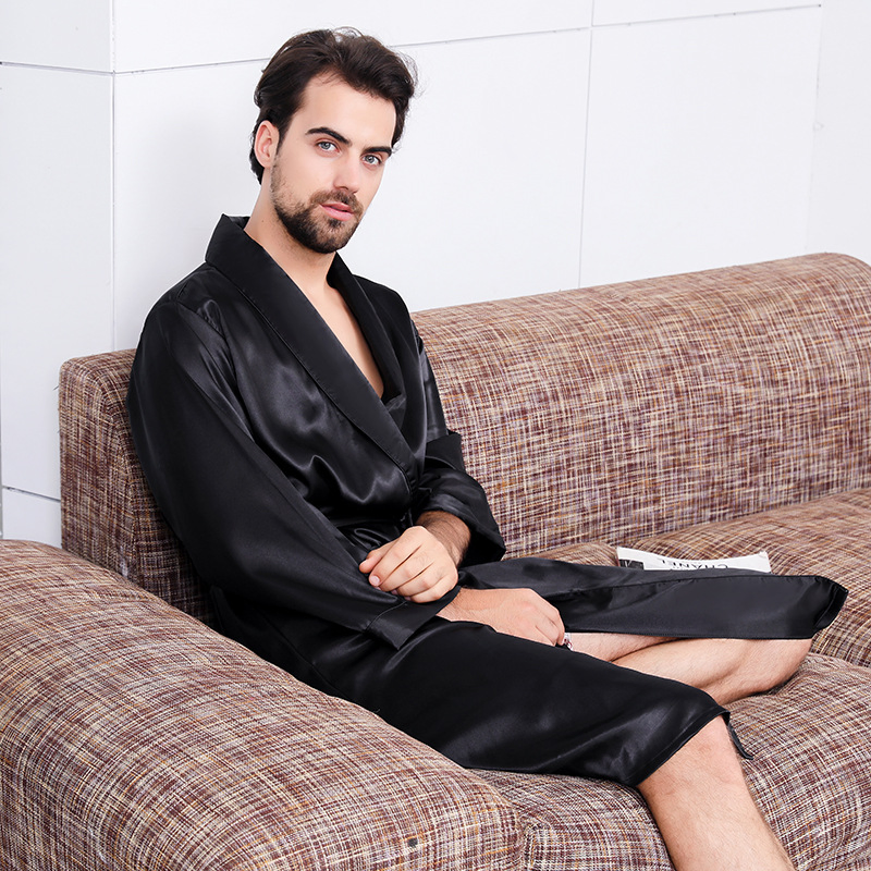 Ropa de noche de lujo de seda al por mayor para hombres, bata de dos piezas, pijamas de satén personalizados