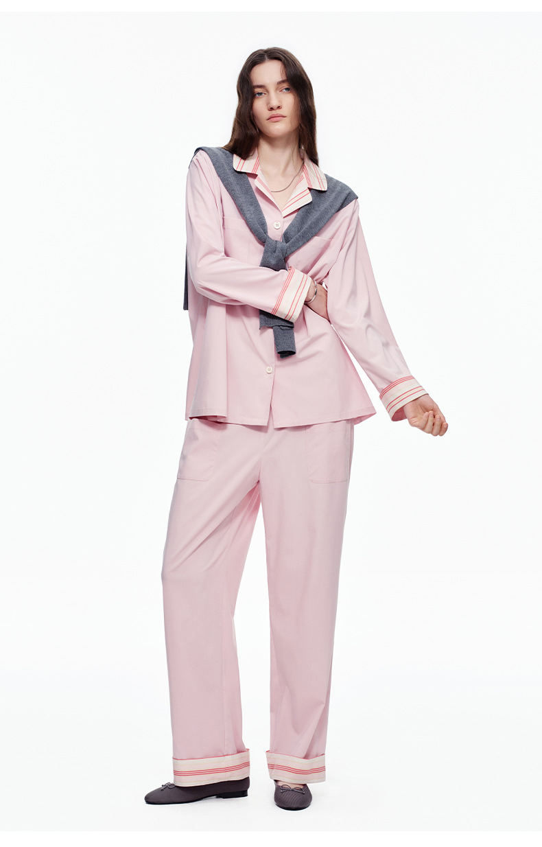 Women Minimalist Solid Breathable Fabric Long Sleeve Casual Antibacterial Loungewear Pajamas
