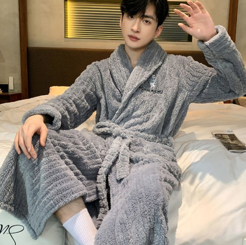 Pijamas de invierno de franela gruesa para hombres, ropa de casa de invierno, bata de baño de dibujos animados
