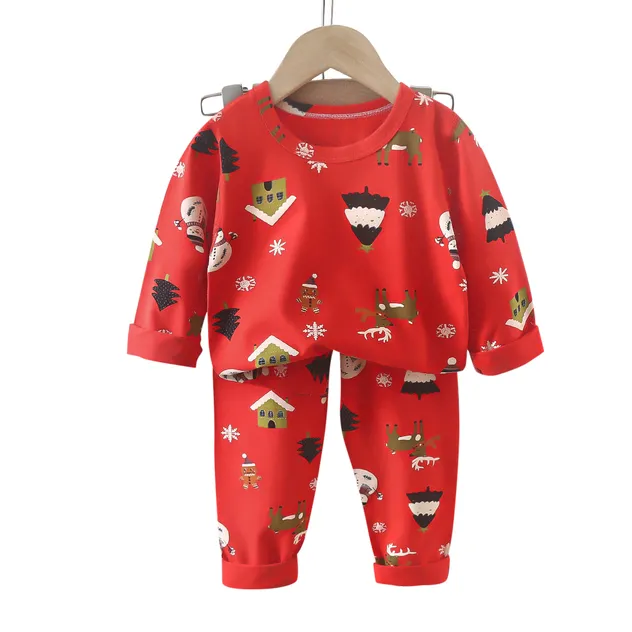 Conjunto de pijamas de algodón cálido para bebés, cuello redondo, pantalones largos de otoño para niños