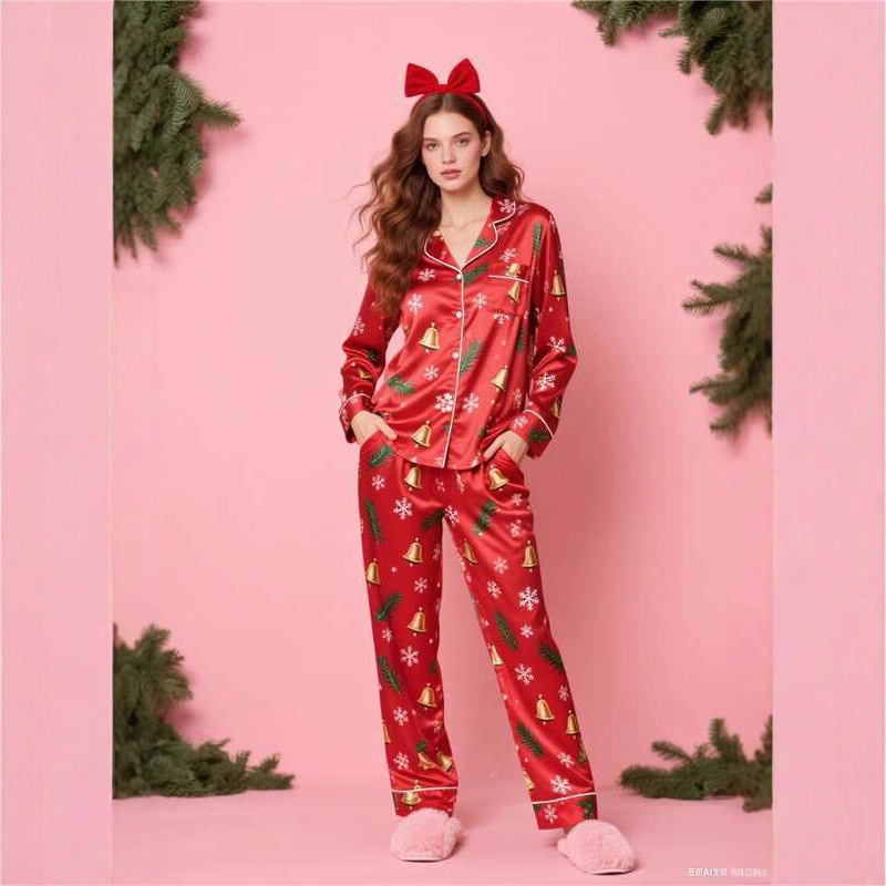 Conjunto de pijama impreso de manga larga casual con pantalones