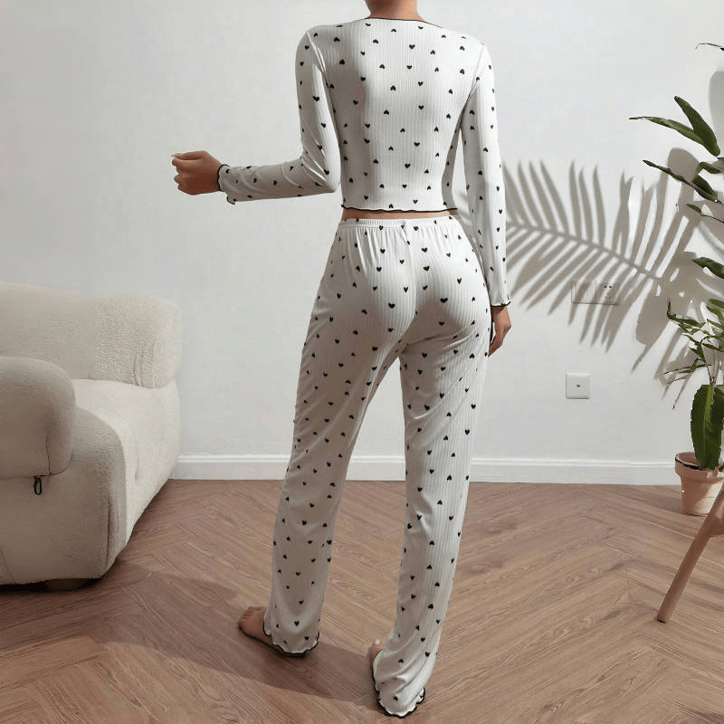 Conjunto de pijama para mujeres, pijamas de manga larga con estampado, ropa de casa casual