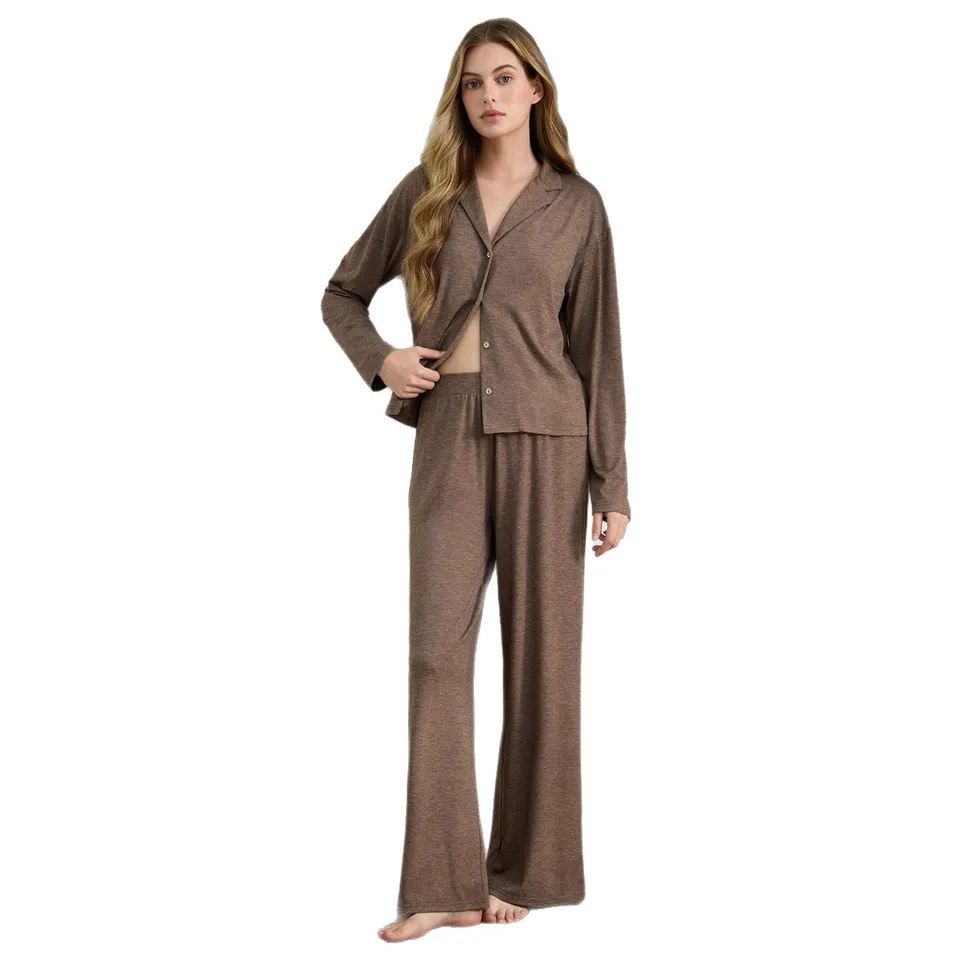 Pijamas cómodos y casuales para mujeres con mangas largas y cárdigan