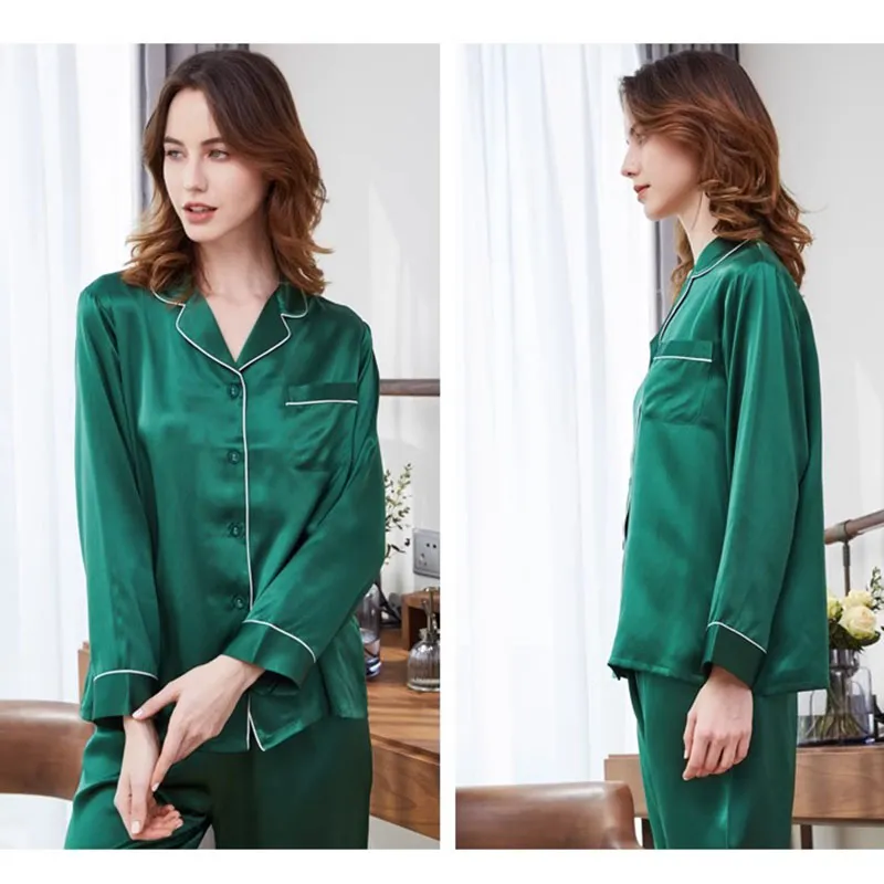 Pijama de seda de lujo 100% para mujeres, conjunto largo