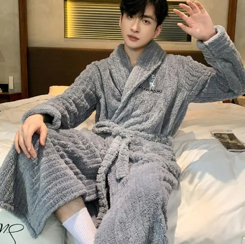 Pijamas de invierno de franela gruesa para hombres, ropa de casa de invierno, bata de baño de dibujos animados