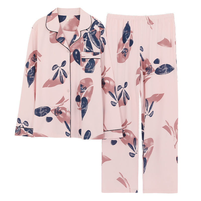 100% Conjunto de pijama de algodón para mujer, primavera otoño, de manga larga, con botones, estampado floral, ropa de casa, pijama