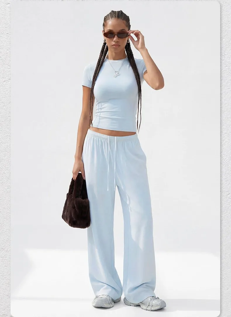 Conjunto de pijama deportivo casual de dos piezas, pantalones de cintura alta, de manga corta y de longitud completa