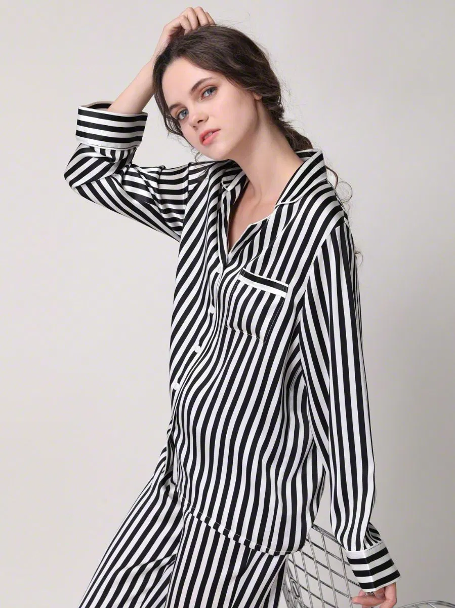 Pijama de seda - Estilo a rayas azul marino