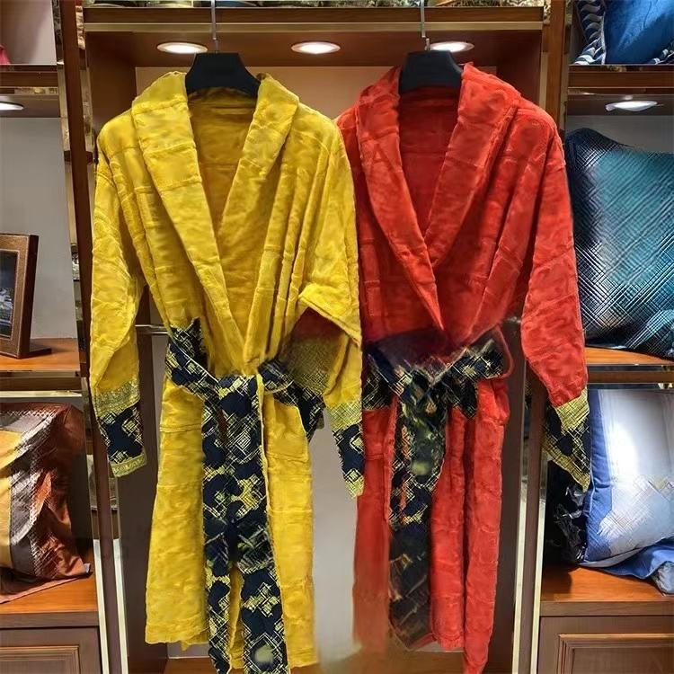 Bata de baño de jacquard de algodón puro para mujer, pijamas de lujo para mujer, para verano e invierno, bata de noche sólida Df90 ropa