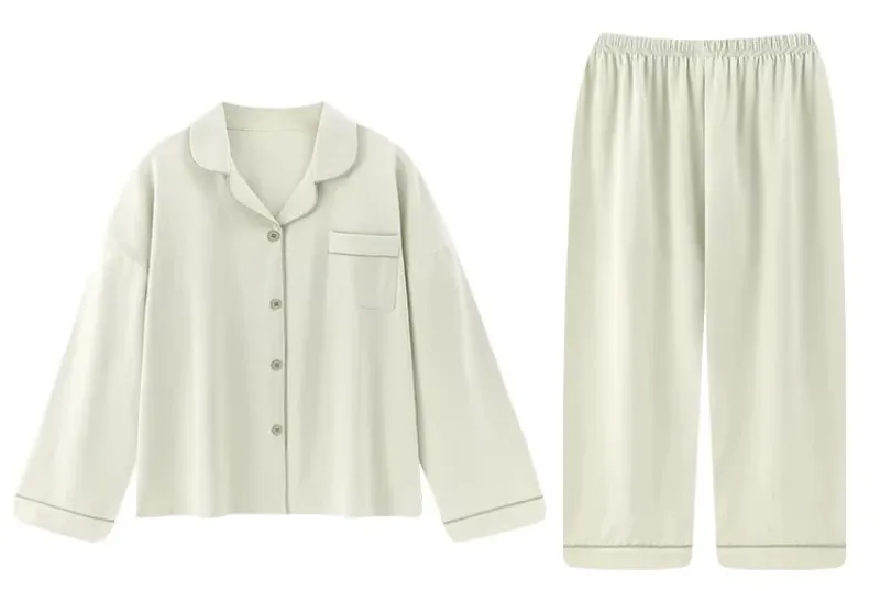 Pijamas de algodón de manga larga en color sólido de primavera y otoño