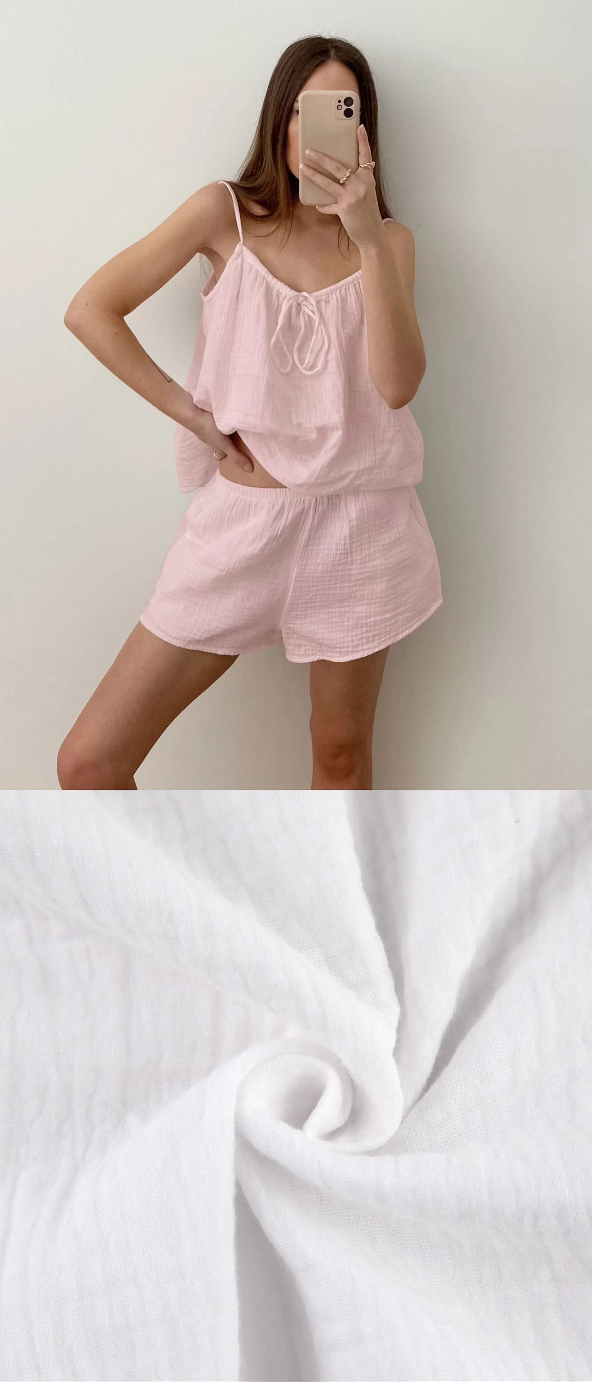 Conjunto de pijama de algodón crepe suave y transpirable, cómodo para el hogar, verano de chicas suaves