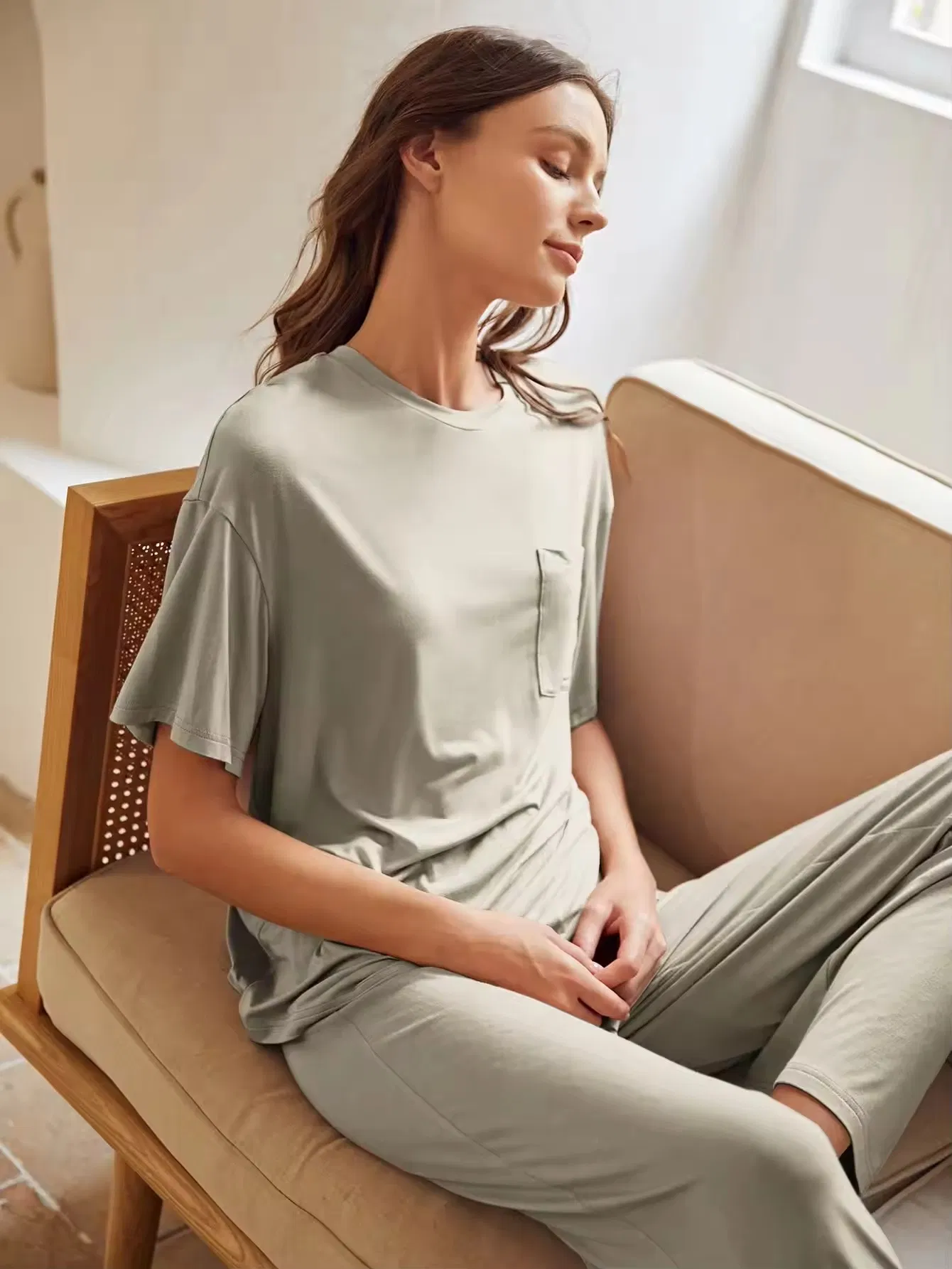 Pijamas de manga corta de viscosa, pijamas de bambú súper suaves para mujeres, ropa de casa