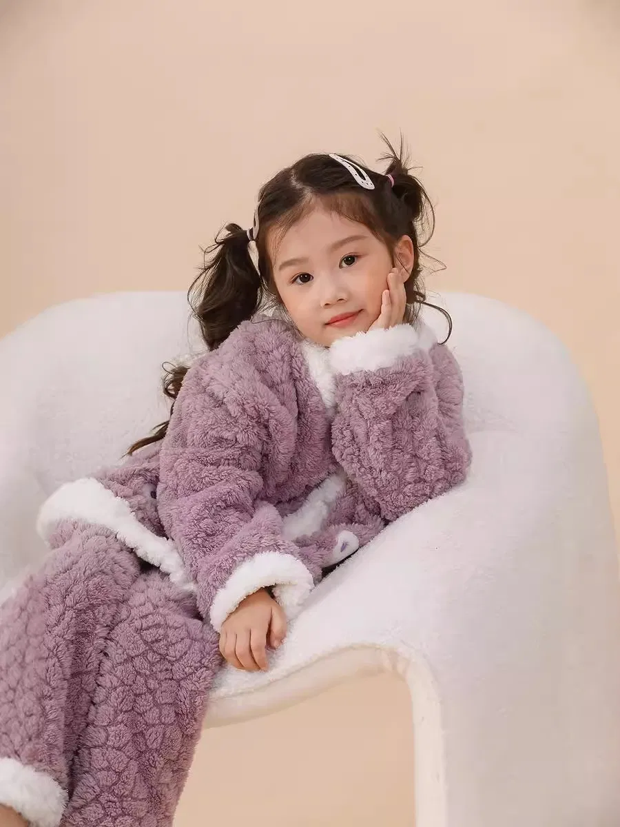 Conjunto de ropa interior para niños de felpa coral, pijamas para niños de otoño e invierno