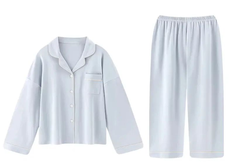 Pijamas de algodón de manga larga en color sólido de primavera y otoño