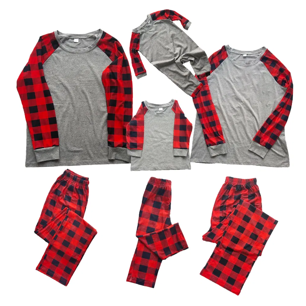 Pijamas familiares de Navidad con diseño de cuadros en venta caliente