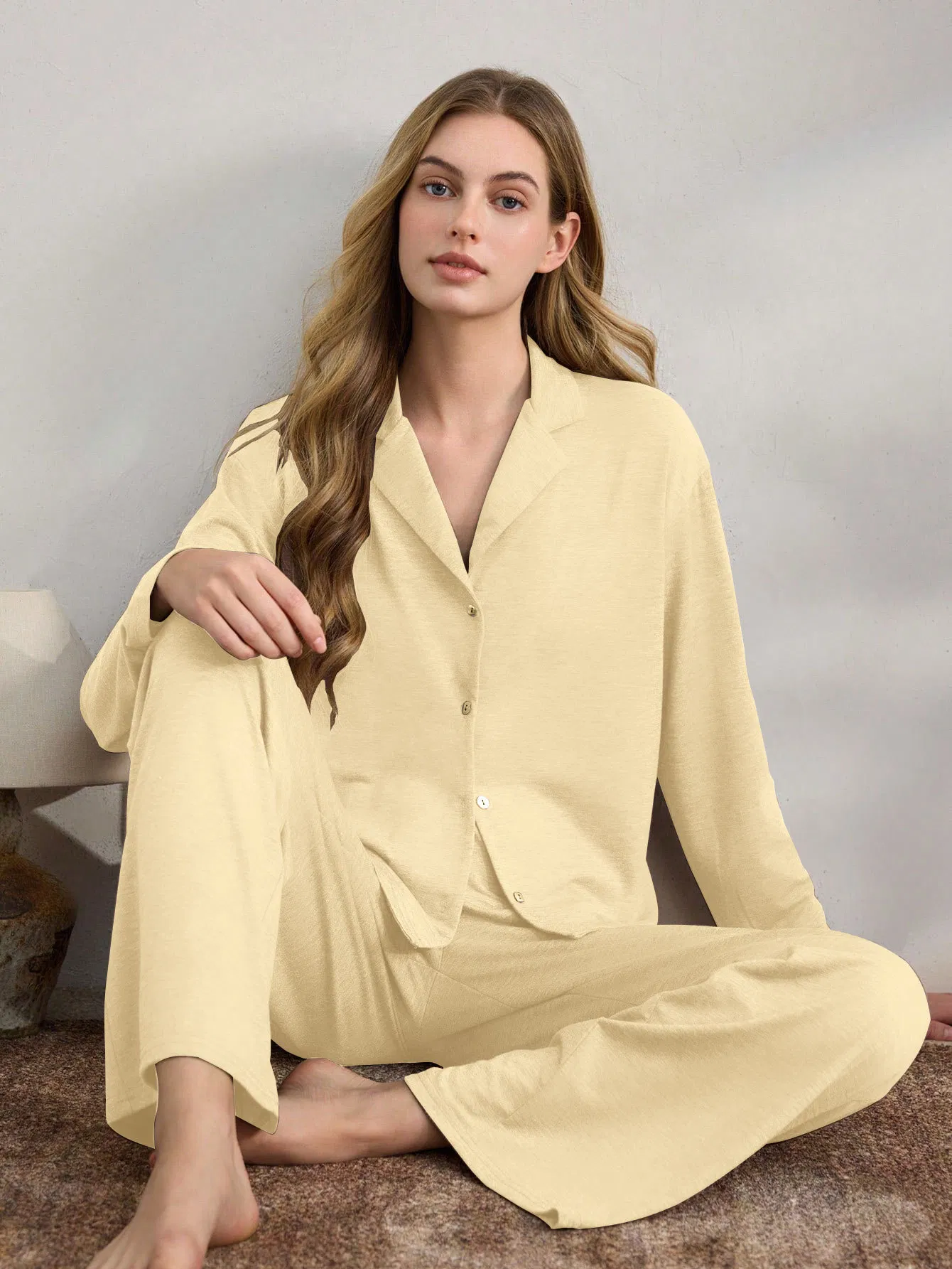 Pijamas cómodos y casuales para mujeres con mangas largas y cárdigan