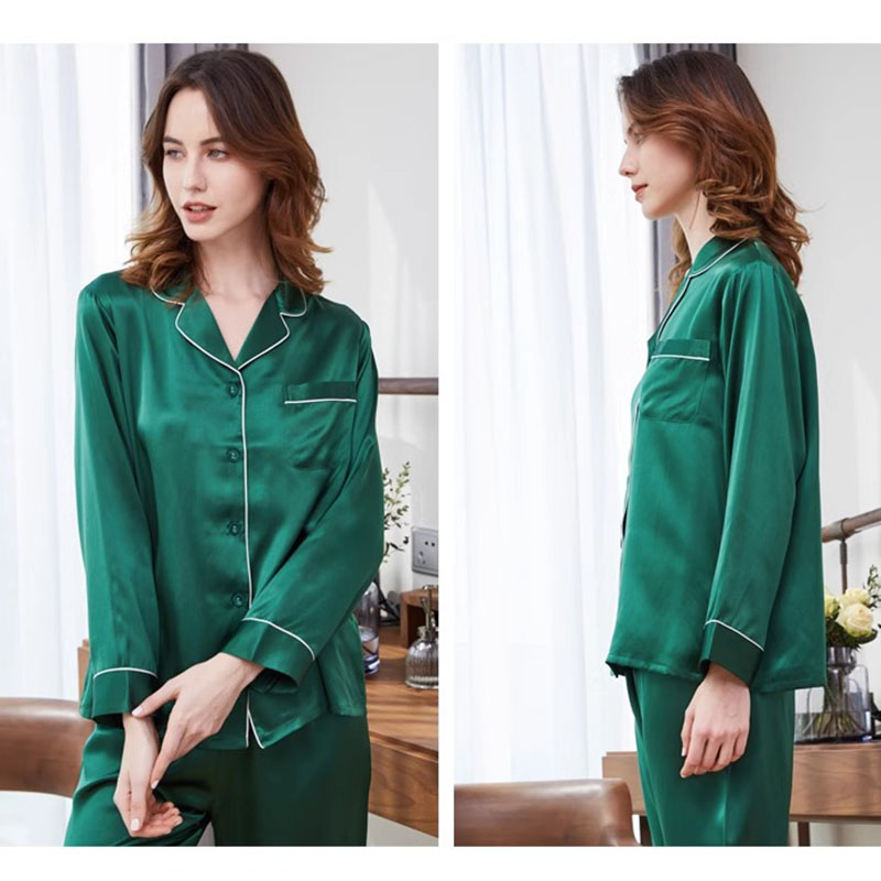Pijama de seda de lujo 100% para mujeres, conjunto largo