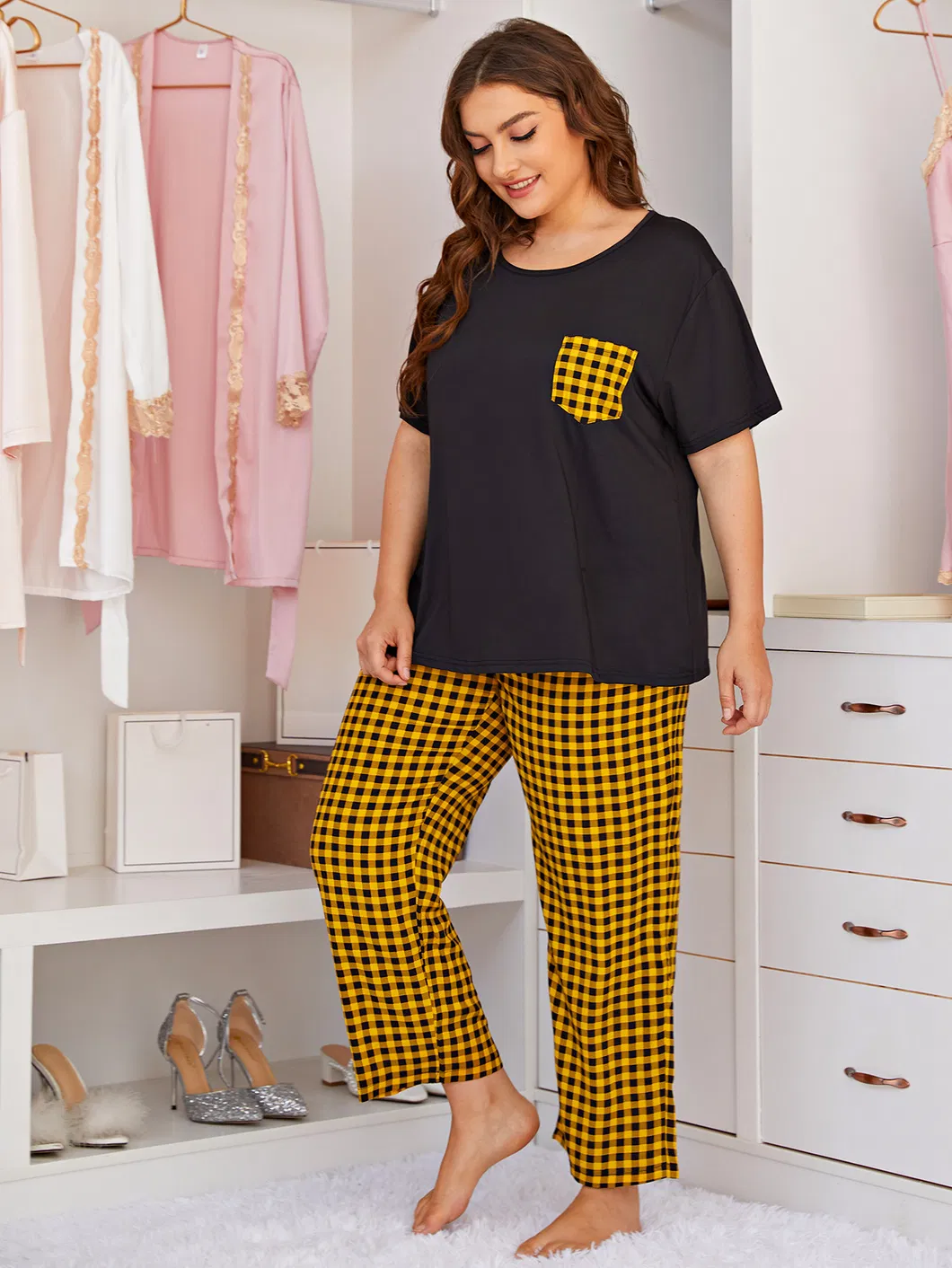Conjunto de pijamas para mujeres de tallas grandes, ropa de dormir para mujeres, conjuntos de pantalones cortos de pijama para mujeres