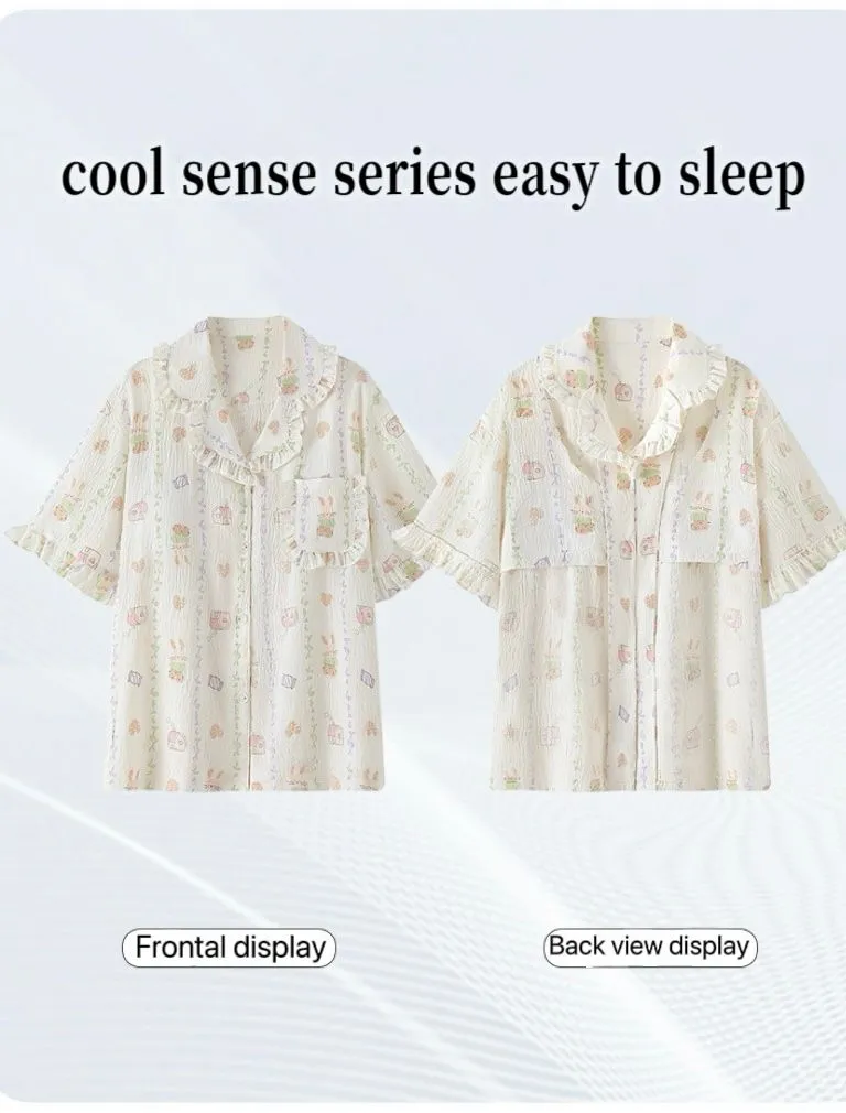 2025 Conjunto de Pijamas de Algodón Suave de Verano 3-Piece - Pijamas de Manga Corta y Pantalones Largos para Dormir en Casa