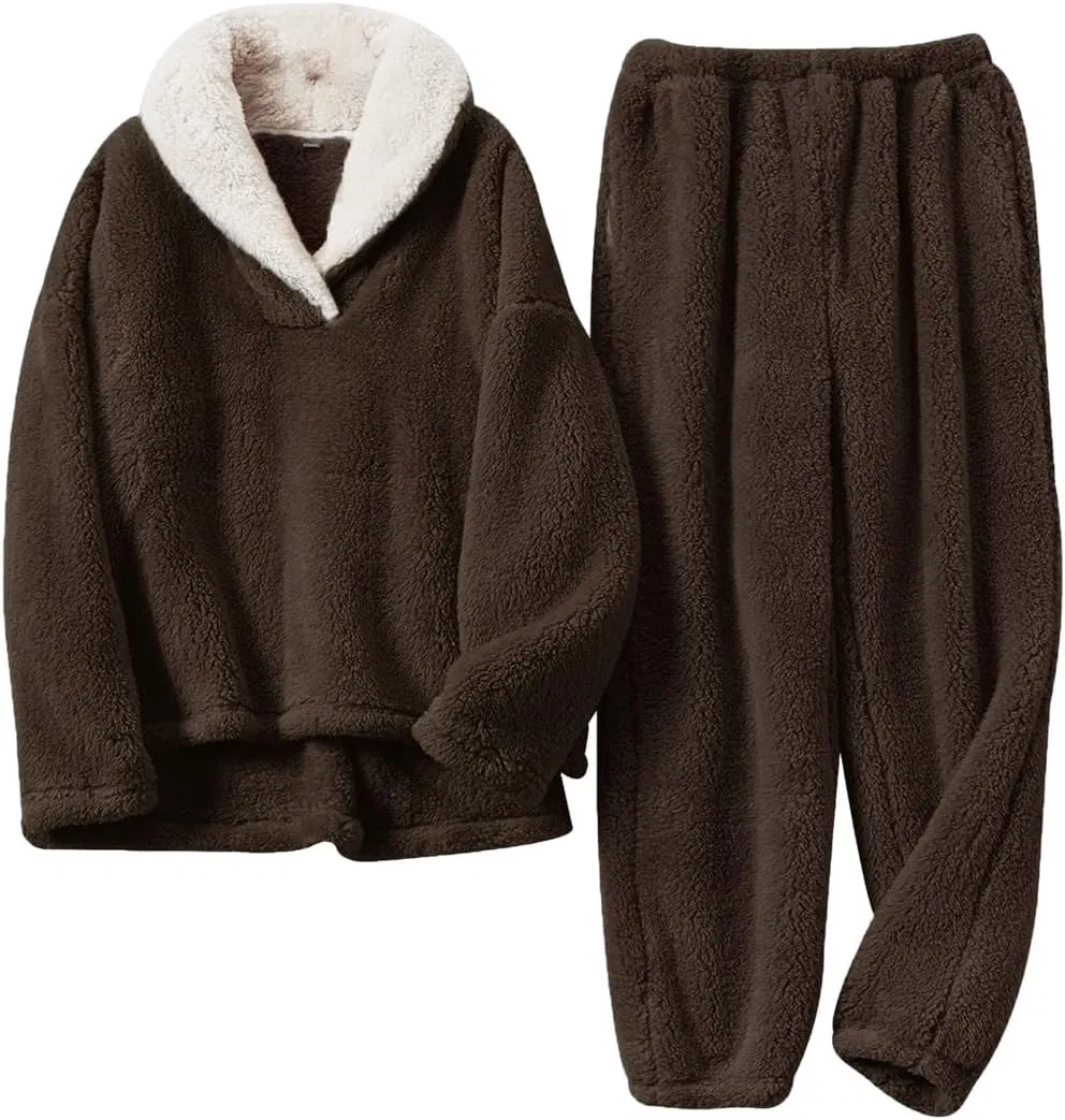Ropa de casa Ropa de dormir Conjunto de pijamas casuales Suelto de manga larga Sudadera de forro polar y pantalones