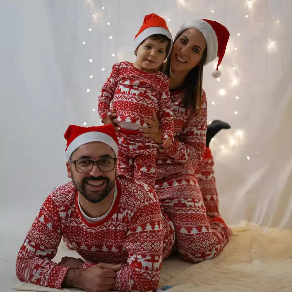 Pijamas navideños europeos para padres e hijos, conjunto de pijamas para el hogar