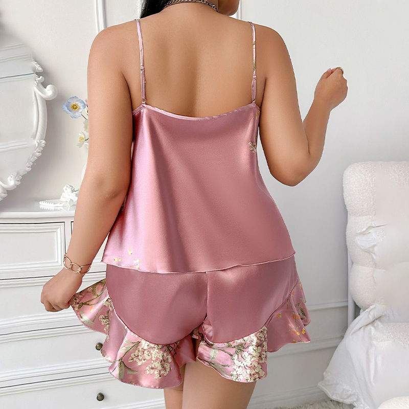 Pijamas impresos de estilo seda imitación talla grande, pijamas de seda helada casuales y a la moda, ropa de casa
