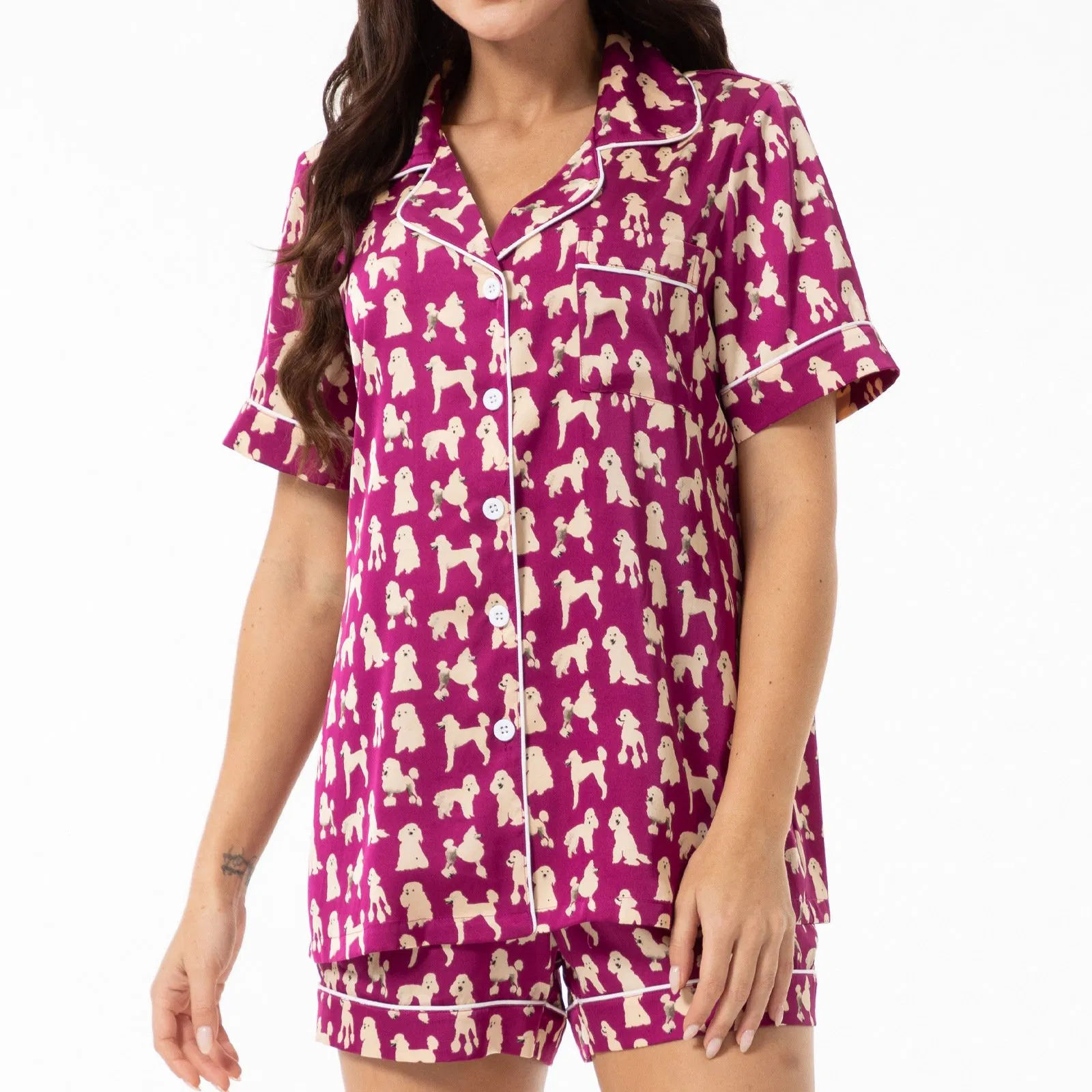 Pijamas sexys para mujeres, pijamas de manga corta impresos, diseño personalizado de verano