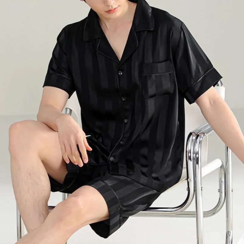 Conjunto de pijama de manga corta para hombres de seda suave