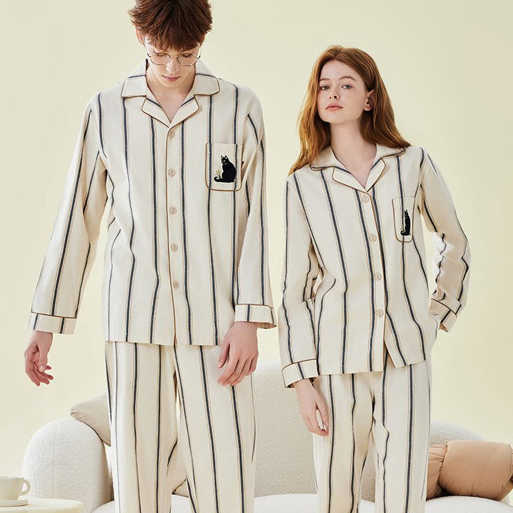 Conjunto de pijamas de algodón para pareja de primavera otoño 100% Dos piezas ropa de dormir para mujeres