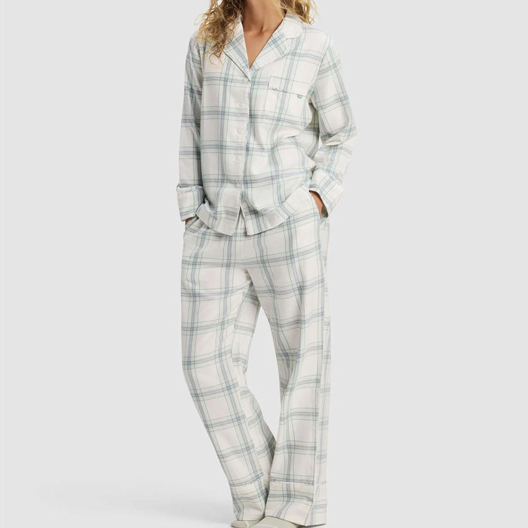 Conjunto de pijama de manga larga, pijamas de dos piezas de algodón de bambú, pijamas de mujer orgánicos a rayas, conjunto de ropa casual para mujer personalizado