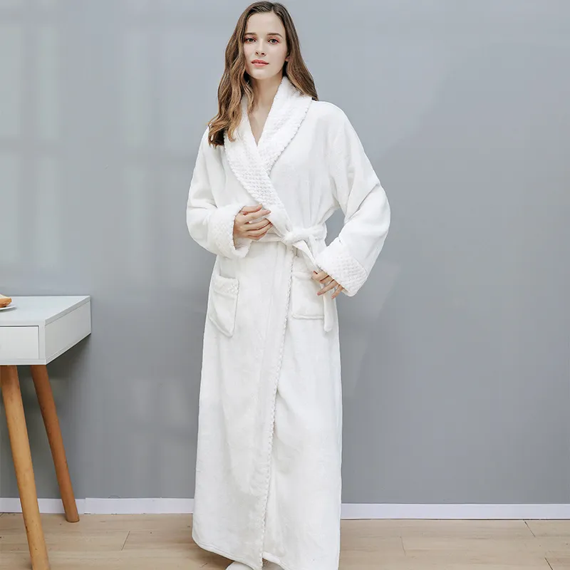 Venta Caliente Otoño Invierno Bata de Franela Larga Talla Grande Unisex Pijamas de Pareja Ropa de Casa Cálida