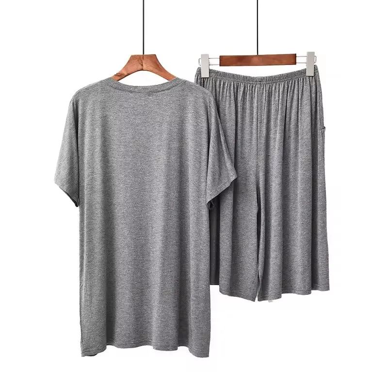 Pijamas de verano casuales de dos piezas de modal para hombres de alta calidad con cuello en V y mangas cortas