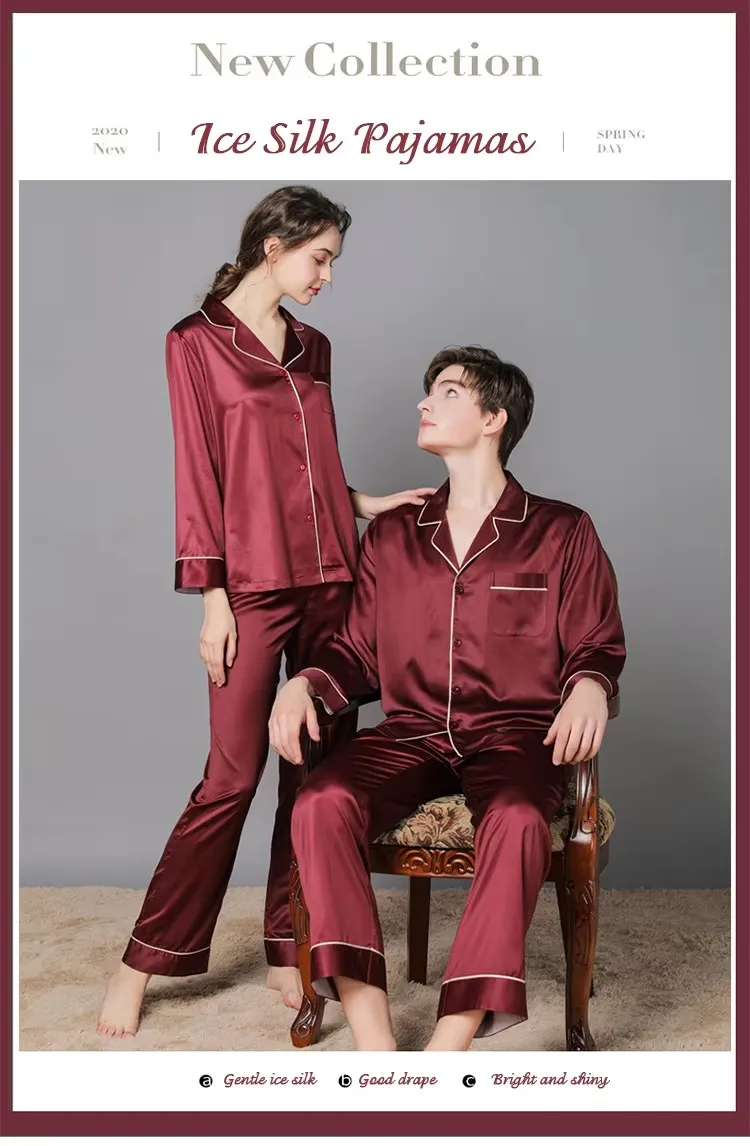 Lanzamiento de verano popular pijamas de pareja para mujeres de satén y hombres de seda XL, traje de ropa de casa unisex plus
