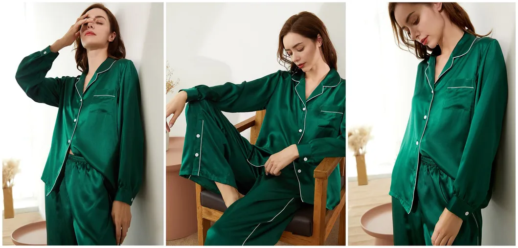 Pijamas de seda pura de lujo al por mayor 100% de seda de morera fabricados en fábrica con etiqueta personalizada