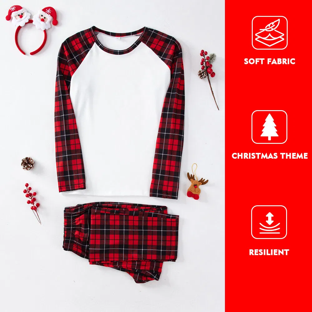 Pijamas de Navidad de sublimación base blanca para padres e hijos, loungewear de manga larga