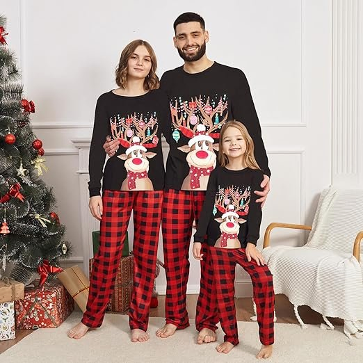 Conjuntos de pijamas navideños de manga larga para mujeres, hombres y parejas