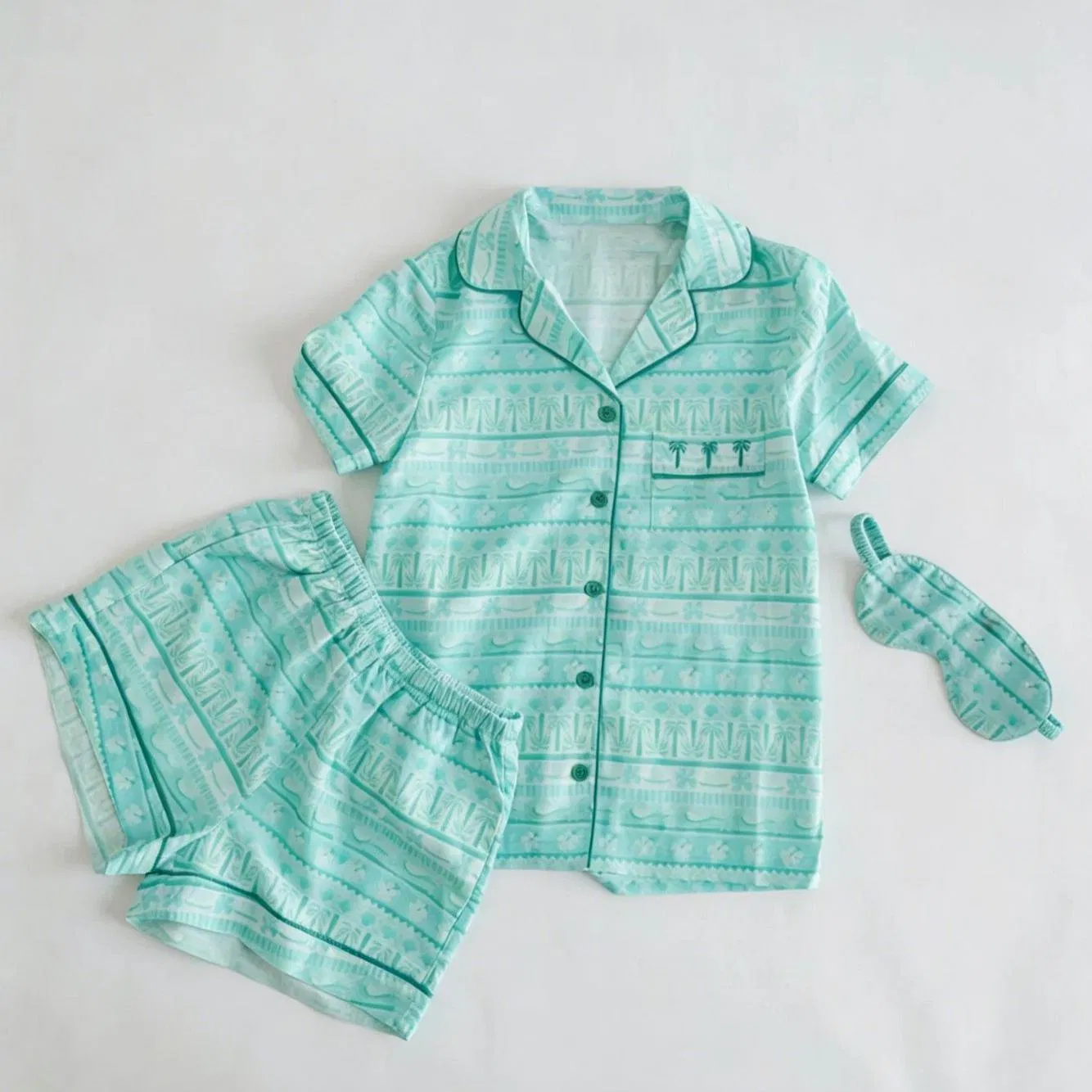 Conjunto de pijama casual de mujer con cuello de solapa, estampado, de manga corta y pantalones cortos
