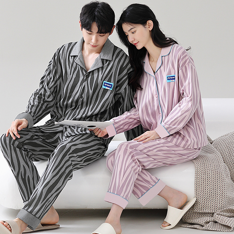 Conjunto de pijama de algodón puro a rayas, pantalones de manga larga que se pueden usar afuera, ropa de casa casual