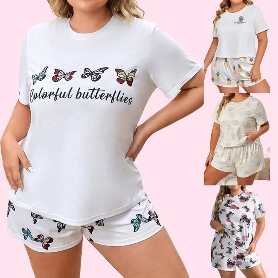 Conjunto de pijamas de talla grande para mujeres europeas y americanas, conjunto de verano