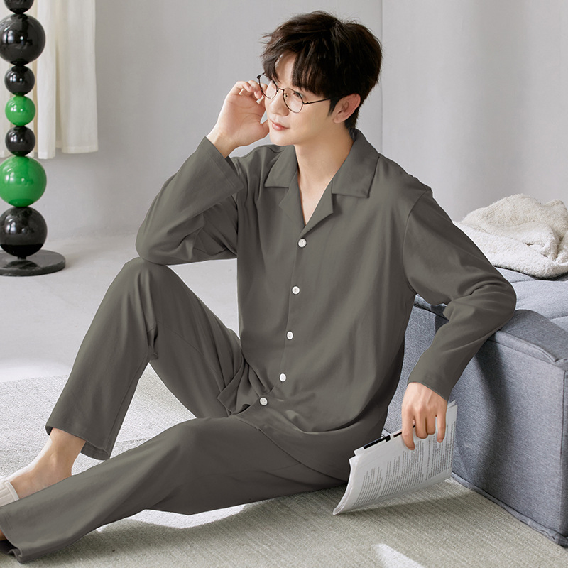 Cardigan de color sólido de manga larga de algodón puro para hombres, se puede usar afuera, tamaño grande, ropa de casa, traje casual para jóvenes y personas de mediana edad, pijamas