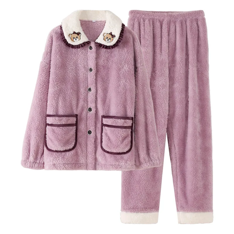 Conjunto de pijamas navideños personalizados con bordado, pijamas de oso de peluche para dormir