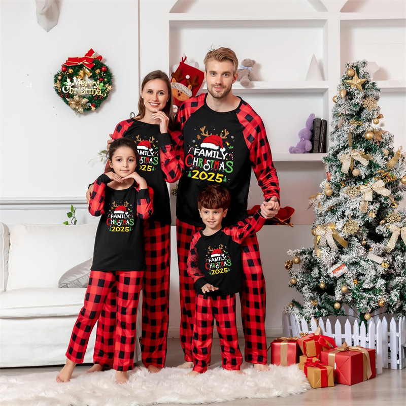 Conjunto de pijama de franela a cuadros festivos para toda la familia