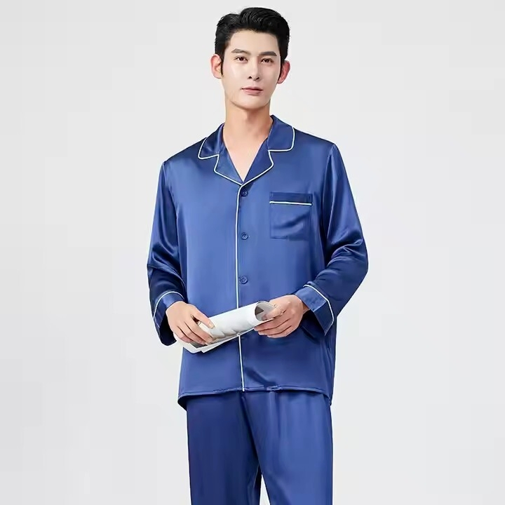 Pijamas para Nuevos Amantes. Conjunto de Manga Larga de Encaje Fino para Mujeres. Ropa de Casa de Seda. Conjunto de Dos Piezas de Seda Fría para Hombres