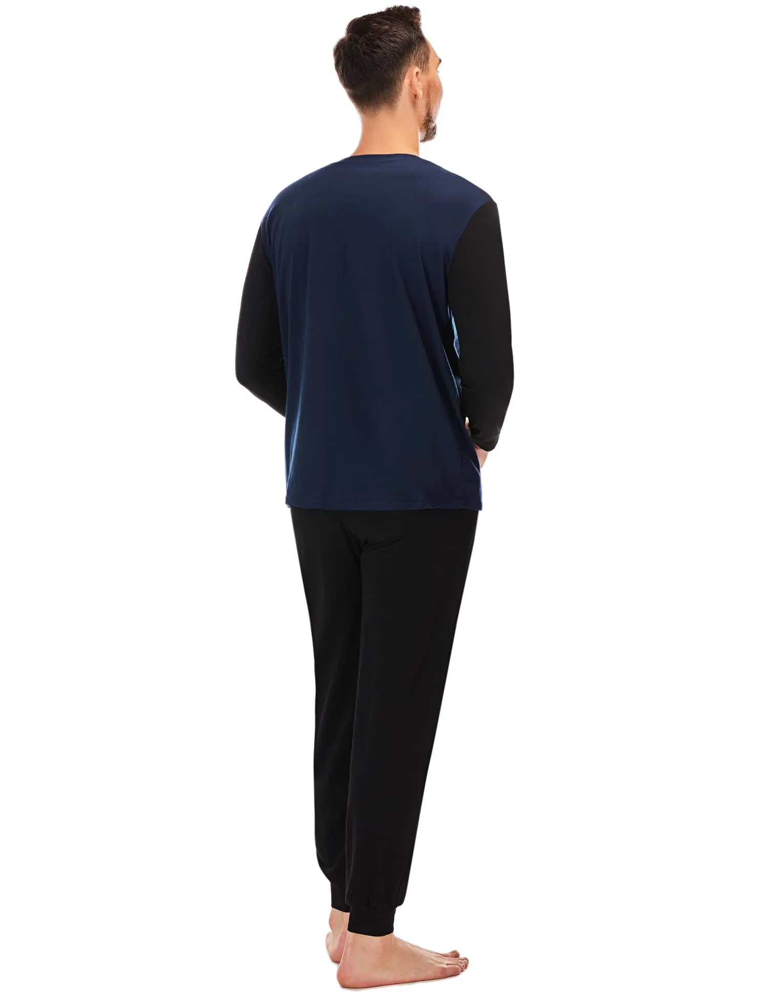 Pijamas de invierno para hombres, conjuntos de algodón cálido, pijamas de manga larga, pijamas de cuello redondo, ropa de dormir suave y cómoda, ropa de casa para hombres, dos piezas para hombres