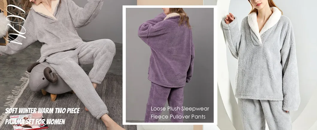 Ropa de casa Ropa de dormir Conjunto de pijamas casuales Suelto de manga larga Sudadera de forro polar y pantalones