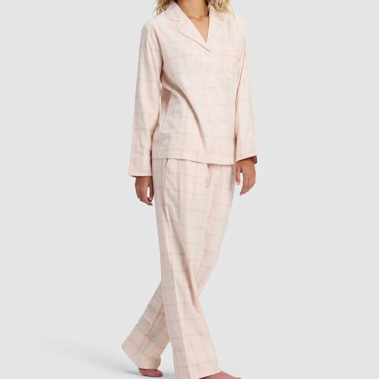 Conjunto de pijama de manga larga, pijamas de dos piezas de algodón de bambú, pijamas de mujer orgánicos a rayas, conjunto de ropa casual para mujer personalizado